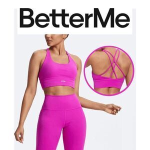 BETTERME 2PCS Sculpting Fit Pink Set Pilates Shorts and Straps Support Bra S NWT